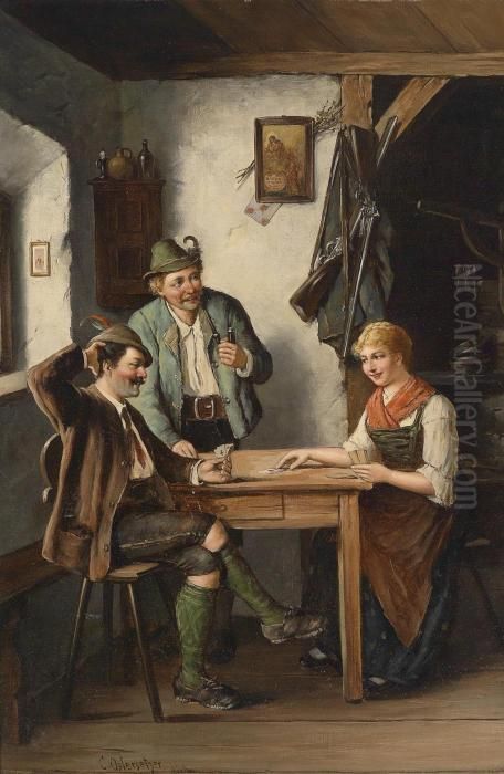 The Card Players Oil Painting by Carl Ostersetzer