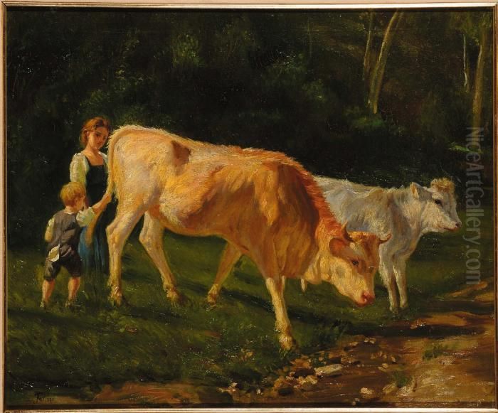 Pastorelli Con Mucche Oil Painting by Filippo Palizzi