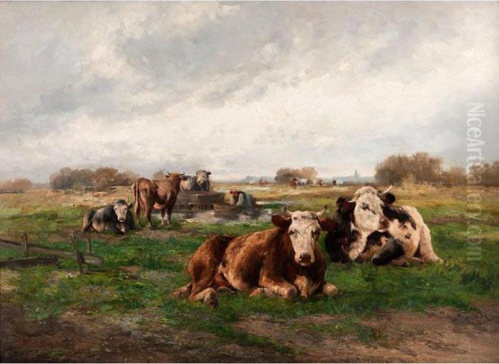 Sich Labende Kuhe Oil Painting by Giuseppe Palizzi