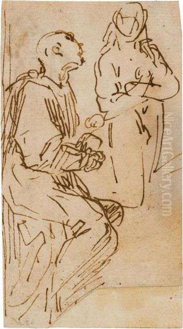 Studio Di Figure Oil Painting by Acopo D'Antonio Negretti (see Palma Giovane)