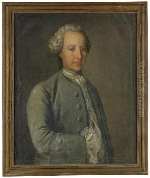 Portratt Av Generalmajoren Och 
Adelsmannen Jakob Fredrik Horn Af Rantzien Kladd I Blagra Rock Med 
Sidenvast - Midjebild Oil Painting by Lorenz Ii Pasch