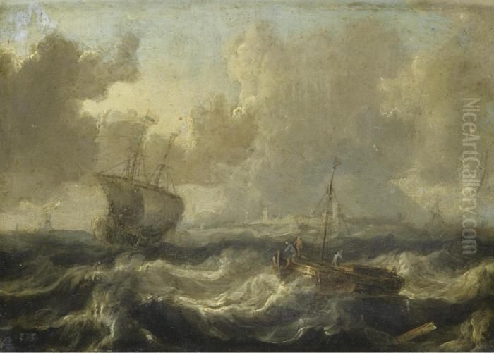 Mer Agitee Pres D'un Rivage Hollandais Oil Painting by Bonaventura, the Elder Peeters