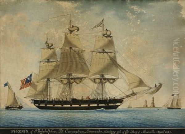 Phoenix Of Philadelphia. D. 
Conyngham Commander, Standing Outof The Bay Of Marseilles, April 1827 Oil Painting by Joseph Honore Maxime Pellegrin