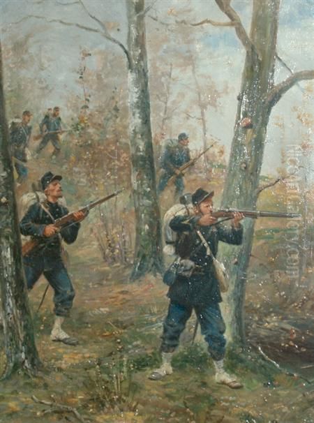 A Fight In A Forest Oil Painting by Paul Emile Leon Perboyre