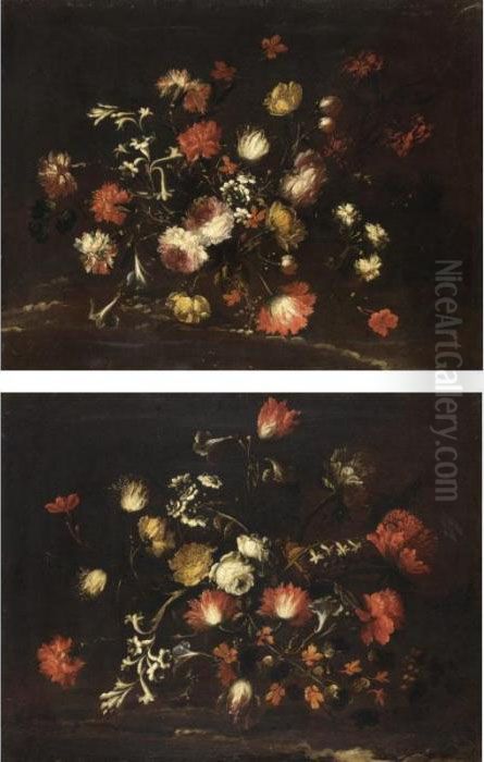 Coppia Di Nature Morte Di Fiori Oil Painting by Bartolome Perez