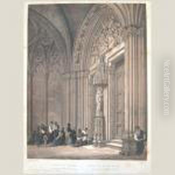Puerta Del Amparo (catedral De Pamplona) Oil Painting by Genaro Perez Villaamil Y Duguet