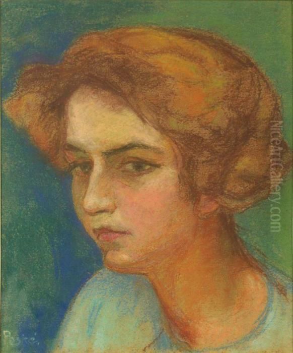 Portrait D'une Jeune Fille Oil Painting by Jean Misceslas Peske