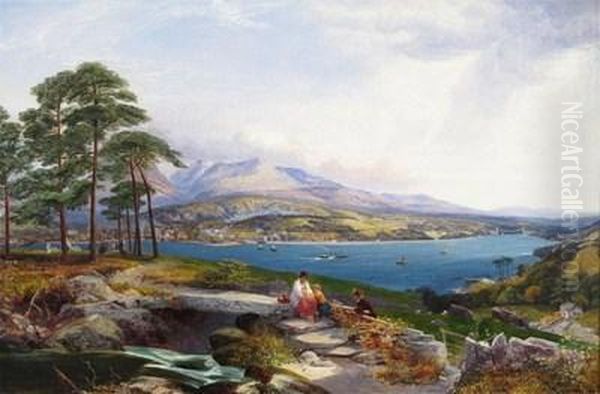 View Of The Menai Straits Looking Towards Mount Snowdon Oil Painting by Edwin Pettitt