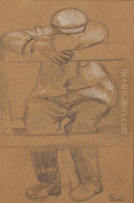 Homme Endormi Assis Sur Une Barriere Oil Painting by Fernand Piet