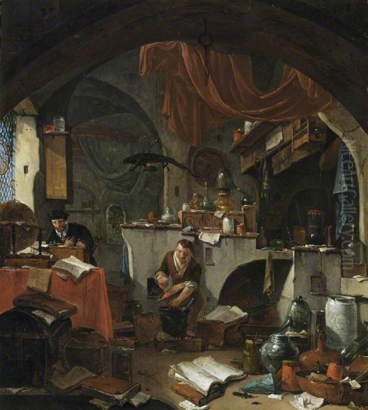An Alchemist Oil Painting by Thomas Wijck