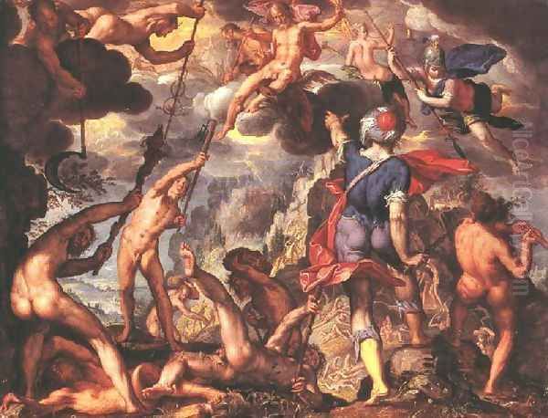 The Battle Between the Gods and the Titans Oil Painting by Joachim Wtewael (Uytewael)