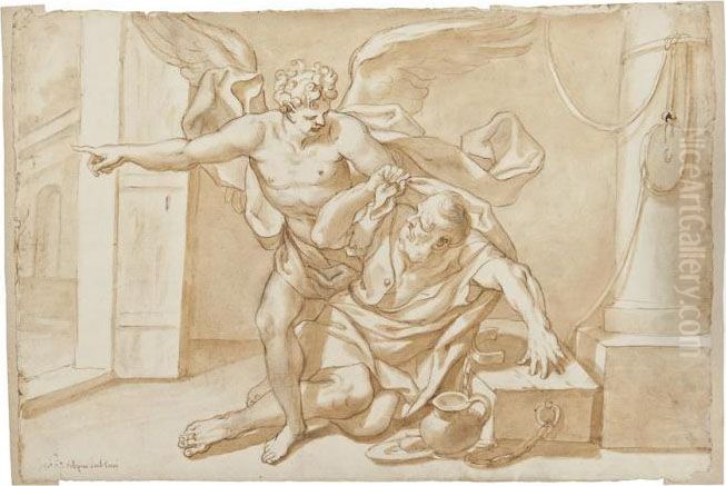 L'angelo Indica A San Pietro La Via Della Liberta Oil Painting by Domenico Piola