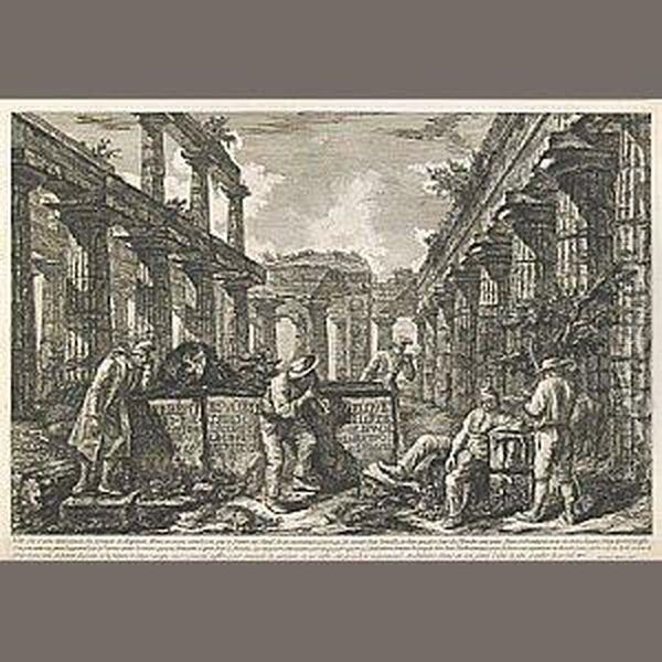 Vue Des Restes Interieurs Du 
Temple De Neptune (frontispiece)..., From Differentes Vues...de Pesto Oil Painting by Giovanni Battista Piranesi