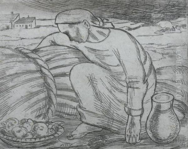 Frau Mit Korb, 1933; Die 
Emigrantin, 1937; Negerkind, 1937; Fran Mit Fracht Und Weizen, 1940: 
Five Works Oil Painting by Viktor Planckh