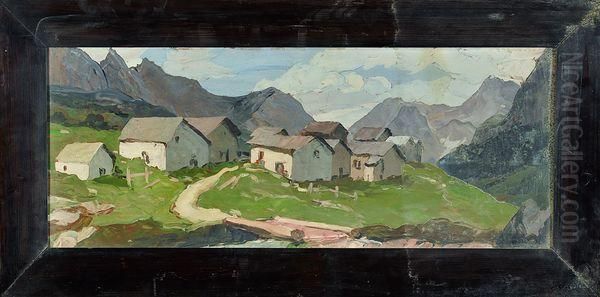 vue De Village Savoyard Oil Painting by Lucien Poignant