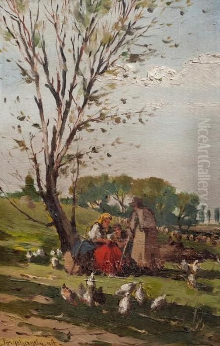 Campesinos Con Gallinas Oil Painting by Gergely Porge