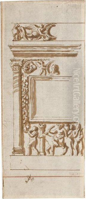 An Antique Altar With The Triumph Of Silenus At The Base Oil Painting by Nicolas Poussin