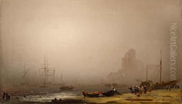 Strandszene Im Nebel Oil Painting by Friedrich I Preller