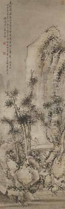 Pine Mountains Oil Painting by Gao Qipei