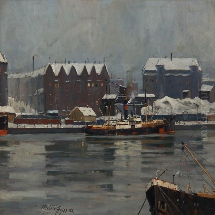 Winter Day In Copenhagen Habour Oil Painting by Victor H.W. Qvistorff