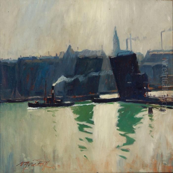 View From Langebro In Copenhagen Oil Painting by Victor H.W. Qvistorff