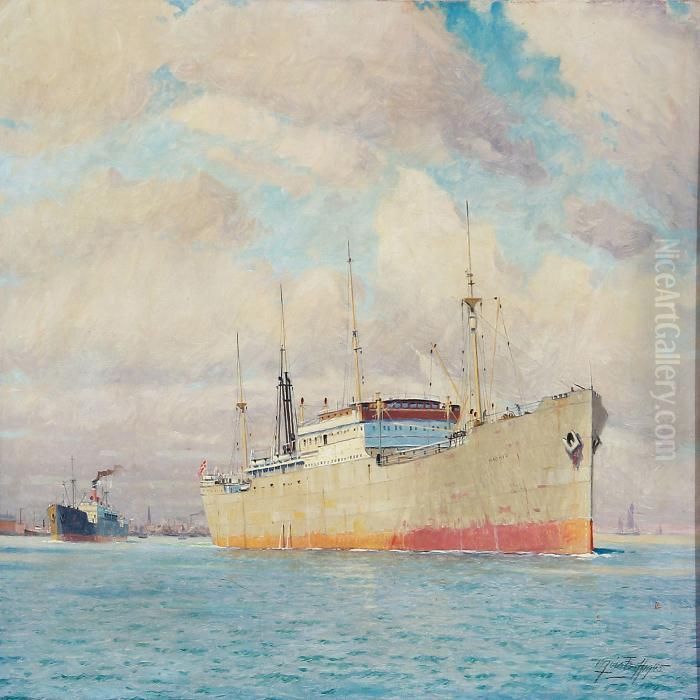 Harbour Scene With Several Ships Oil Painting by Victor H.W. Qvistorff