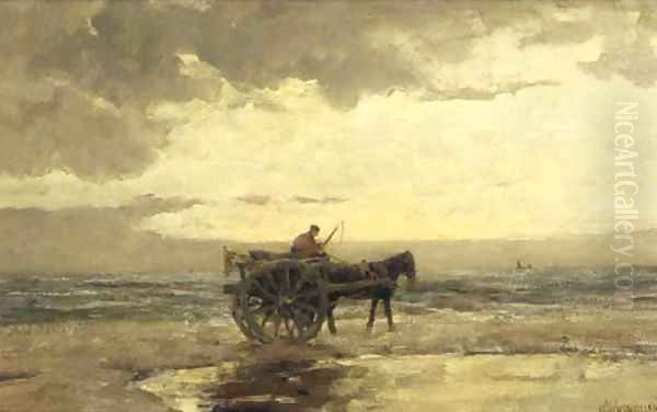 Gathering shells at dusk Oil Painting by Jan Hillebrand Wijsmuller