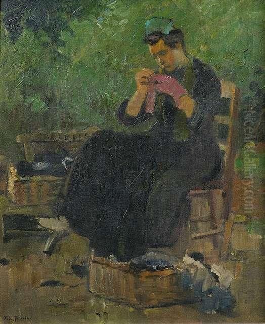 Woman In The Garden Oil Painting by Otto Rauth