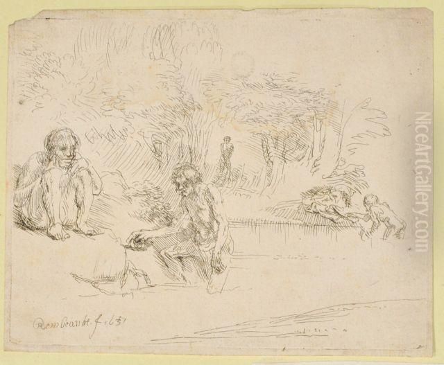 The Bathers Oil Painting by Harmenszoon van Rijn Rembrandt