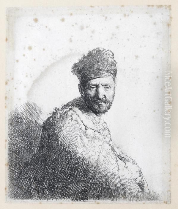 Bearded Man In A Furred Oriental Cap And Robe: The Artist's Father Oil Painting by Harmenszoon van Rijn Rembrandt