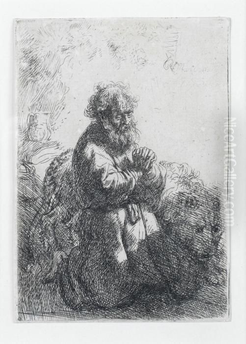 St Jerome Kneeling In Prayer, Looking Down Oil Painting by Harmenszoon van Rijn Rembrandt