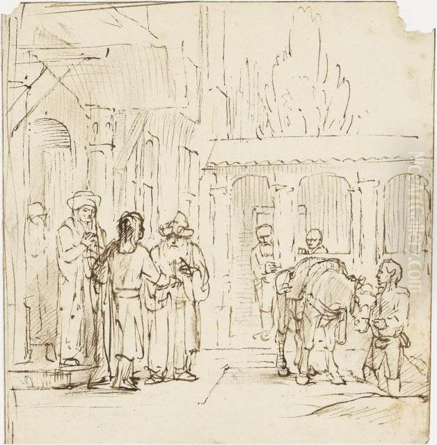 The Departure Of The Prodigal Son Oil Painting by Harmenszoon van Rijn Rembrandt