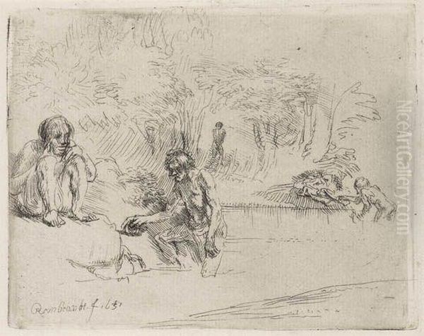 The Bathers Oil Painting by Harmenszoon van Rijn Rembrandt