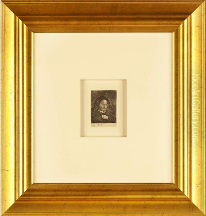 The Artist's Mother With Her Hand On Her Chest: Small Bust Oil Painting by Harmenszoon van Rijn Rembrandt