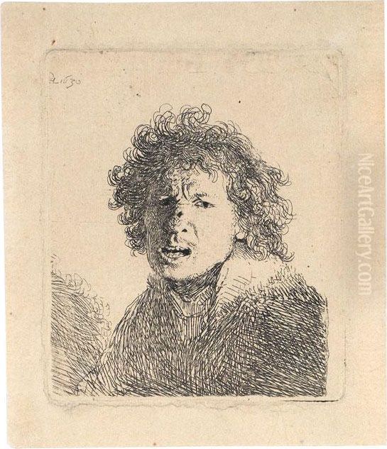 Selbstbildnis Mit Offenem Mund Oil Painting by Harmenszoon van Rijn Rembrandt