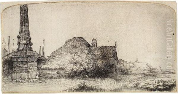 Die Landschaft Mit Dem 
Meilenstein Bei Halfweg Zwischen Amsterdam Und Haarlem - Die Landschaft 
Mit Dem Obelisk Oil Painting by Harmenszoon van Rijn Rembrandt