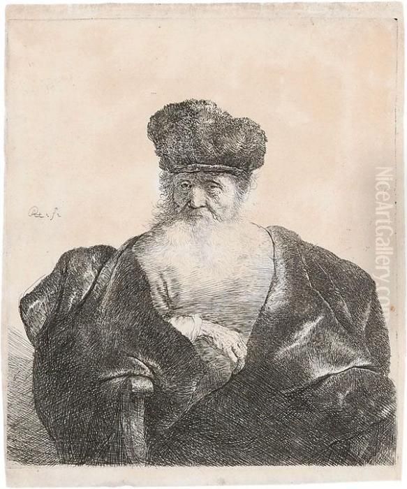 Greis Mit Weissem Samtmantel Oil Painting by Harmenszoon van Rijn Rembrandt