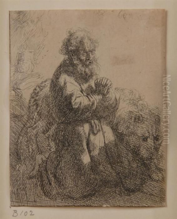 St. Jerome Kneeling In Prayer (b102) Oil Painting by Harmenszoon van Rijn Rembrandt
