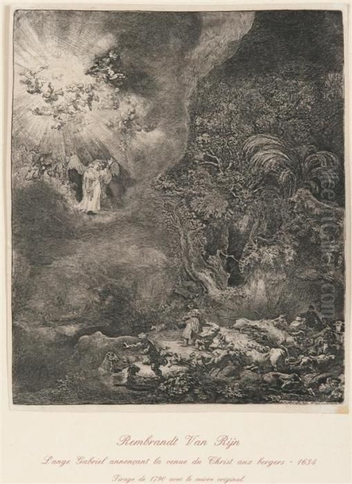 L'ange Aparaissant Aux Bergers Oil Painting by Harmenszoon van Rijn Rembrandt