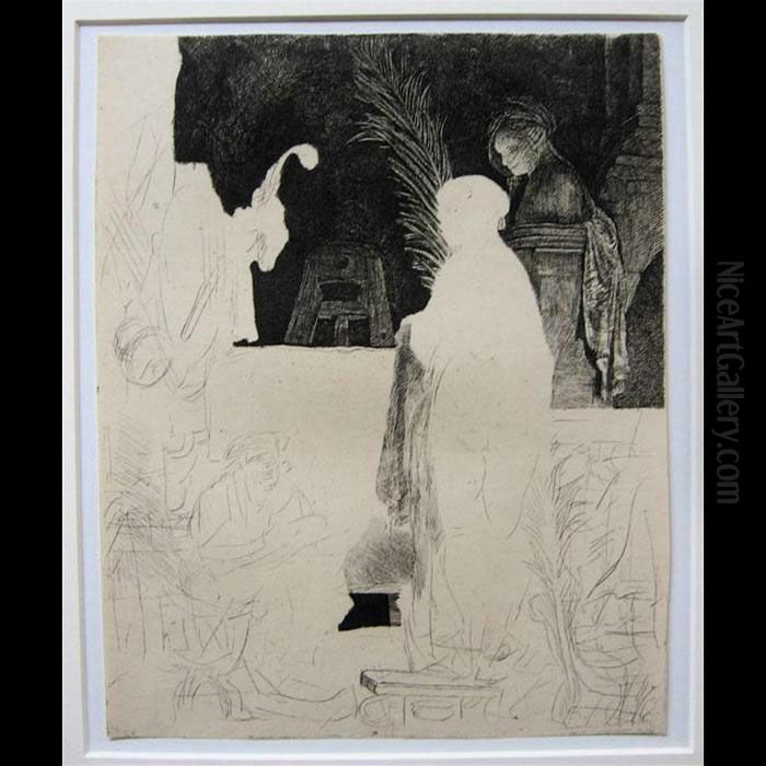 The Artist Drawing From The Model Oil Painting by Harmenszoon van Rijn Rembrandt