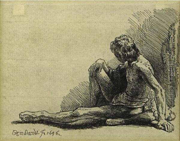 Nude Man Seated Oil Painting by Harmenszoon van Rijn Rembrandt
