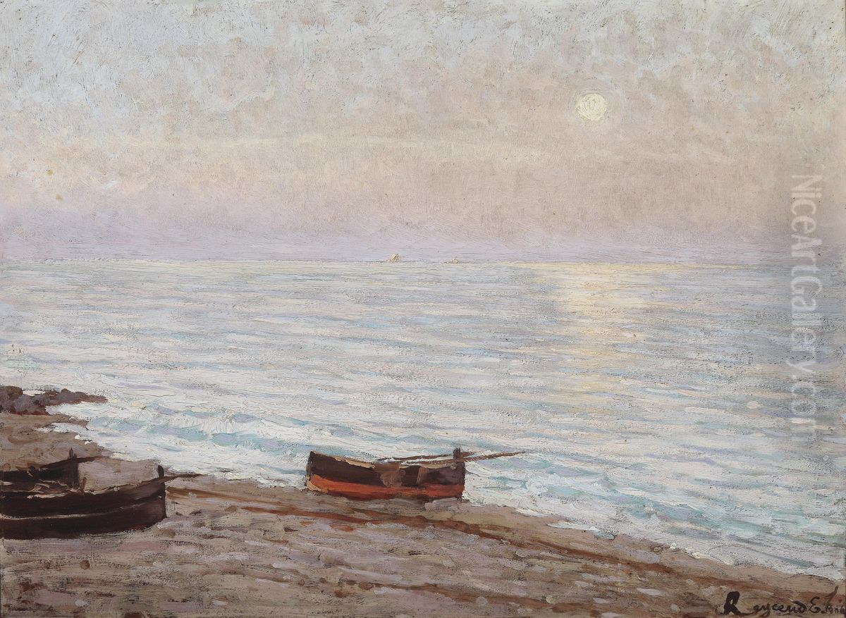 Ultima Luce Sul Mare Oil Painting by Enrico Reycend