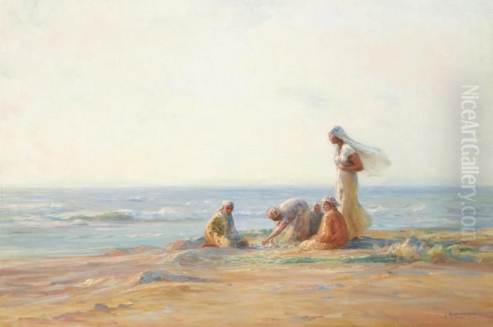 Friends On The Shore Oil Painting by Georges Ricard-Cordingley