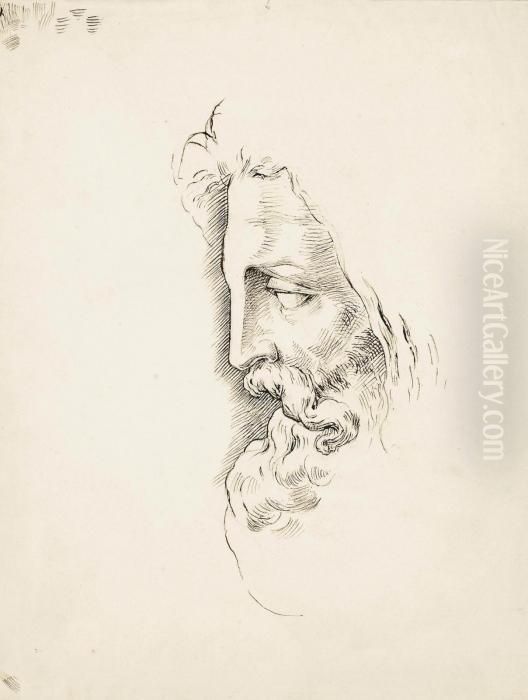 A Profile Of A Sculptural Head Oil Painting by George Richmond