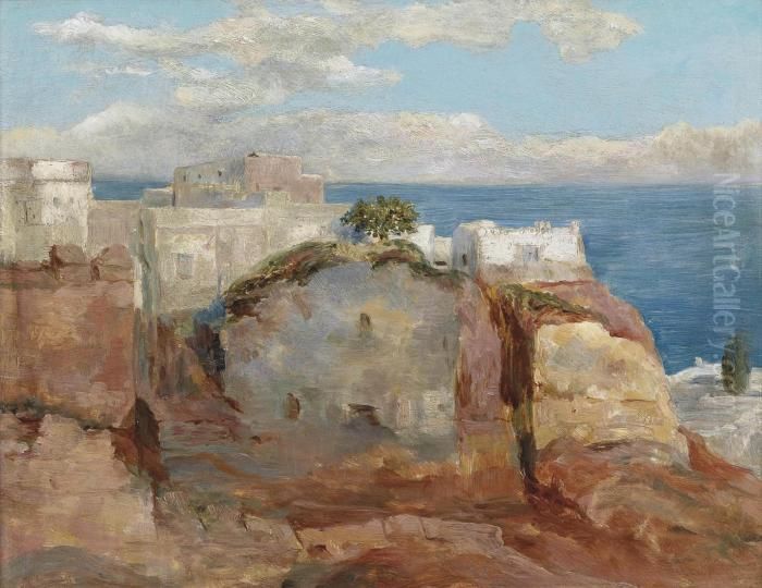 View Of A Village On The Edge Of The Mediterranean Oil Painting by Sir William Blake Richmond