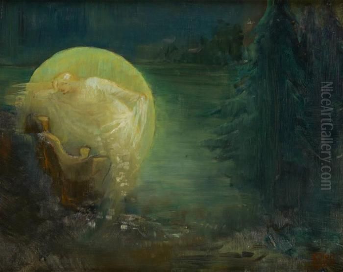 Scene Symboliste Au Clair De Lune Oil Painting by Lucien Rion
