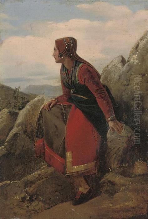 A Rest On A Mountain Path Oil Painting by Louis-Leopold Robert