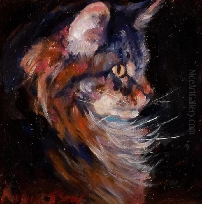 Profile Of A Cat Oil Painting by David Robertson