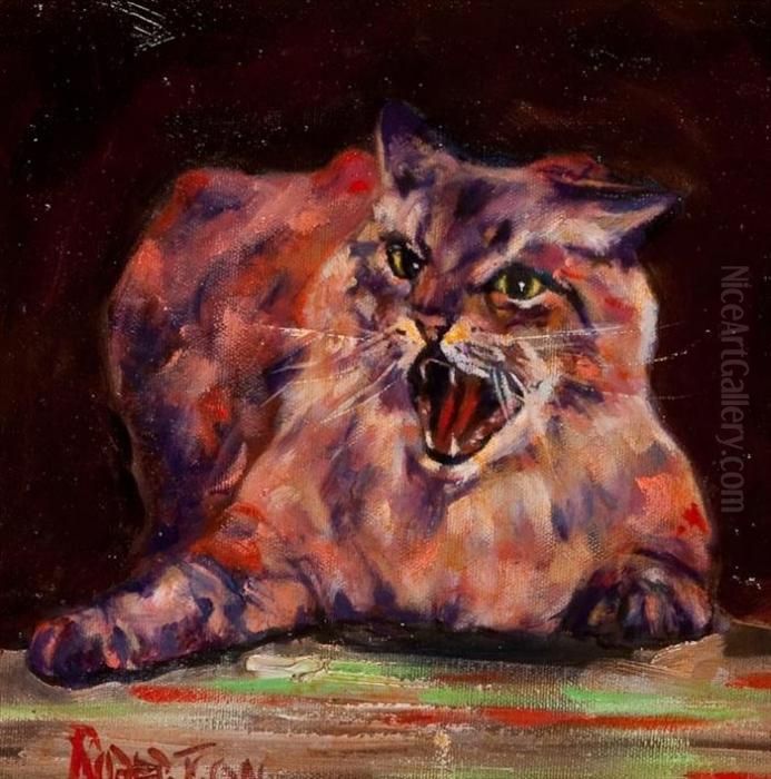 Study Of A Cat Oil Painting by David Robertson