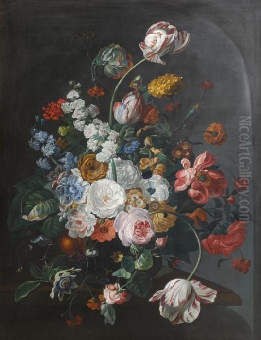 Still Life Of Summer Flowers Oil Painting by Coenraet Roepel